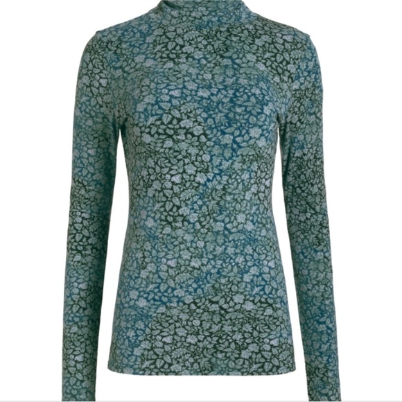 Peruvian Connection Mille Fleur Floral Turtleneck Top Blue Green Small Spring - Picture 1 of 7